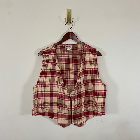 Vintage Womens Plaid Vest Zip Up Red Beige S La Femme Fall cottagecore academia - Picture 1 of 6